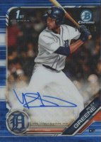 2019 Bowman Draft Chrome Draft Picks Autograph #CDARG Riley Greene Blue Wave Refractor Baseball Card