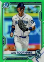 2021 Bowman Draft #BDC145 Julio Rodriguez Chrome-Green Refractor Baseball Card