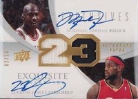 2007 Upper Deck Exquisite Collection Exclusives Autographs Dual #MJ/LJ LeBron James/Michael Jordan Patch Basketball Card
