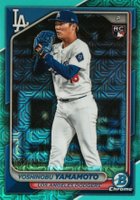 2024 Bowman Chrome Mega Box #73 Yoshinobu Yamamoto Aqua Refractor Baseball Card
