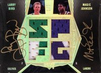 2007 Upper Deck Black Patches Autographs Dual #DPAJB Larry Bird/Magic Johnson Gold Basketball Card
