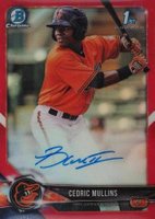2018 Bowman Chrome Prospects Autographs #CPACM Cedric Mullins Red Refractor Baseball Card