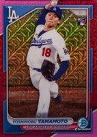 2024 Bowman Mega Box Chrome #36 Yoshinobu Yamamoto Fuchsia Refractor Baseball Card