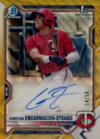 2021 Bowman Draft Chrome Draft Pick Autographs #CDACE Christian Encarnacion-Strand Gold Wave Refractor Baseball Card