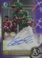 2022 Bowman Chrome Prospect Autographs #CPADC Denzel Clarke Purple Refractor Baseball Card