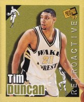 1997 Press Pass Double Threat Retroactive #1 Tim Duncan Basketball Card