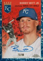 2023 Topps Chrome Platinum Anniversary Autographs #BWJ Bobby Witt Jr. Platinum Toile Cream/Blue Refractor Baseball Card