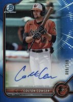2022 Bowman Chrome Prospect Autographs #CPACC Colton Cowser Blue Refractor Baseball Card