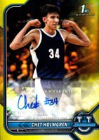 2021 Bowman University Chrome Prospect Autographs #CH Chet Holmgren Yellow Refractor Basketball Card