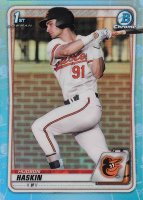 2020 Bowman Draft #BD130 Hudson Haskin Chrome-Sky Blue Refractor Baseball Card