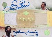 2005 Upper Deck Exquisite Collection Dual Jerseys Autographs #DJAEB Julius Erving/Larry Bird Basketball Card