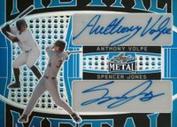 2022 Leaf Metal Dual Autographs #DA2 Anthony Volpe/Spencer Jones Blue Prismatic Baseball Card