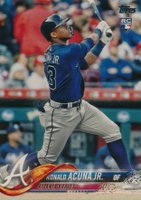 2018 Topps #698 Ronald Acuna Jr. Bat Pointing Up Baseball Card
