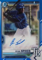2021 Bowman Draft Chrome Draft Pick Autographs #CDARSP Ryan Spikes Blue Refractor Baseball Card