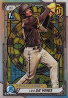 2024 Bowman Chrome Prospects #BCP179 Leo de Vries Etched in Glass Variation Baseball Card