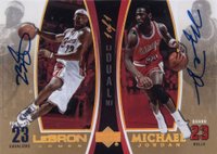 2005 Upper Deck MJ/LJ Bonus Pack #LJMJ6-A LeBron James/Michael Jordan Autograph Basketball Card