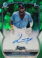 2023 Bowman Sapphire Edition Chrome Prospects Autographs #BSPAJCO Junior Caminero Green Baseball Card