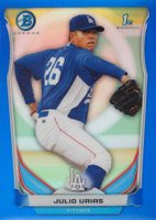 2014 Bowman Prospects  #BCP6 Julio Urias Chrome-Blue Refractor Baseball Card