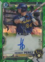 2021 Bowman Chrome Sapphire Edition Autographs #BSPAHP Hedbert Perez Green Baseball Card