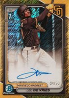 2024 Bowman Chrome Prospect Autographs #CPALD Leo de Vries Gold Shimmer Baseball Card