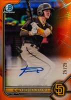 2022 Bowman Chrome Prospect Autographs #CPAJME Jackson Merrill Orange Refractor Baseball Card