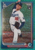 2024 Bowman Mega Box Chrome #36 Yoshinobu Yamamoto Aqua Refractor Baseball Card