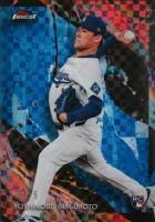 2024 Topps Finest #150 Yoshinobu Yamamoto Blue Checkerboard Refractor Baseball Card