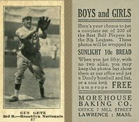 1916 Morehouse Baking #67 Gus Getz Baseball Card
