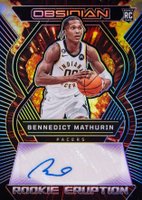 2022 Panini Obsidian Rookie Eruption Autographs #REMPB Bennedict Mathurin Electric Etch Purple Basketball Card