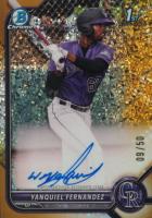 2022 Bowman Chrome Prospect Autographs #CPAYFZ Yanquiel Fernandez Gold Mini Diamond Refractor Baseball Card
