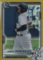2021 Bowman Chrome Prospects #BCP13 Jasson Dominguez Gold Refractor Baseball Card
