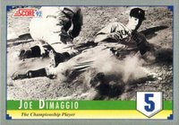 1992 Score Factory Set Inserts #B14 Joe DiMaggio The Championship Player-Hobby Baseball Card