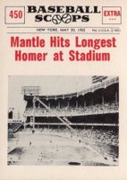 1961 Nu-Card Baseball Scoops #450 Mantle Hits Longest Homer At Stadium Baseball Card