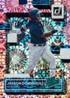 2022 Panini Donruss Rated Prospect #RP2 Jasson Dominguez Pink Fireworks Baseball Card