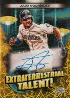 2023 Topps Cosmic Chrome Extraterrestrial Talent Autograph #JR Julio Rodriguez Gold Interstellar Baseball Card