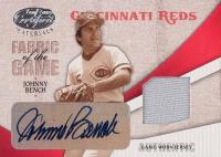 2004 Leaf Certified Materials Fabric of the Game #FG63 Johnny Bench Autograph Baseball Card