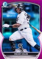 2023 Bowman Chrome Prospects #BCP13 Oscar Colas Fuchsia Refractor Baseball Card