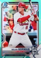 2020 Bowman Chrome Prospects #BCP66 Nolan Gorman Aqua Refractor Baseball Card