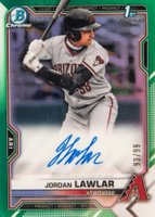 2021 Bowman Draft Chrome Draft Pick Autographs #CDAJLA Jordan Lawlar Green Refractor Baseball Card