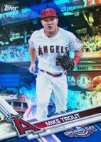 2017 Topps Opening Day #75 Mike Trout Leaving Dugout-Rainbow Blue Foil Baseball Card