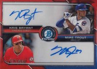2015 Bowman Chrome Dual Autographs #BDABT Kris Bryant/Mike Trout Red Refractor Baseball Card