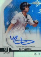 2020 Bowman Sterling Prospect Autographs #RG Riley Greene Blue Refractor Baseball Card