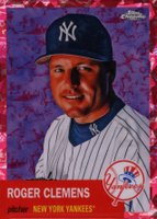 2022 Topps Chrome Platinum Anniversary #327 Roger Clemens Platinum Toile Cream/Fuchsia Atomic Refractor Baseball Card