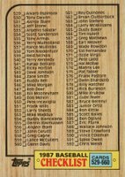 1987 Topps #654 Checklist 529-660 Baseball Card
