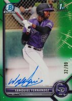 2022 Bowman Chrome Prospect Autographs #CPAYFZ Yanquiel Fernandez Green Refractor Baseball Card