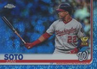 2019 Topps Chrome #155 Juan Soto Bat in One Hand-Blue Refractor Baseball Card