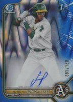 2022 Bowman Chrome Prospect Autographs #CPAJP Junior Perez Blue Raywave Refractor Baseball Card
