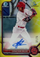 2022 Bowman Chrome Prospect Autographs #CPAJM Jonathan Mejia Yellow Refractor Baseball Card