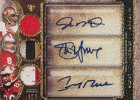 2013 Topps Triple Threads Autograph Relics Trios #MYR Jerry Rice/Joe Montana/Steve Young Pigskin Football Card