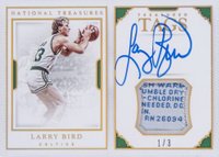 2015 Panini National Treasures Treasured Tags Autographs #LBR Larry Bird Basketball Card